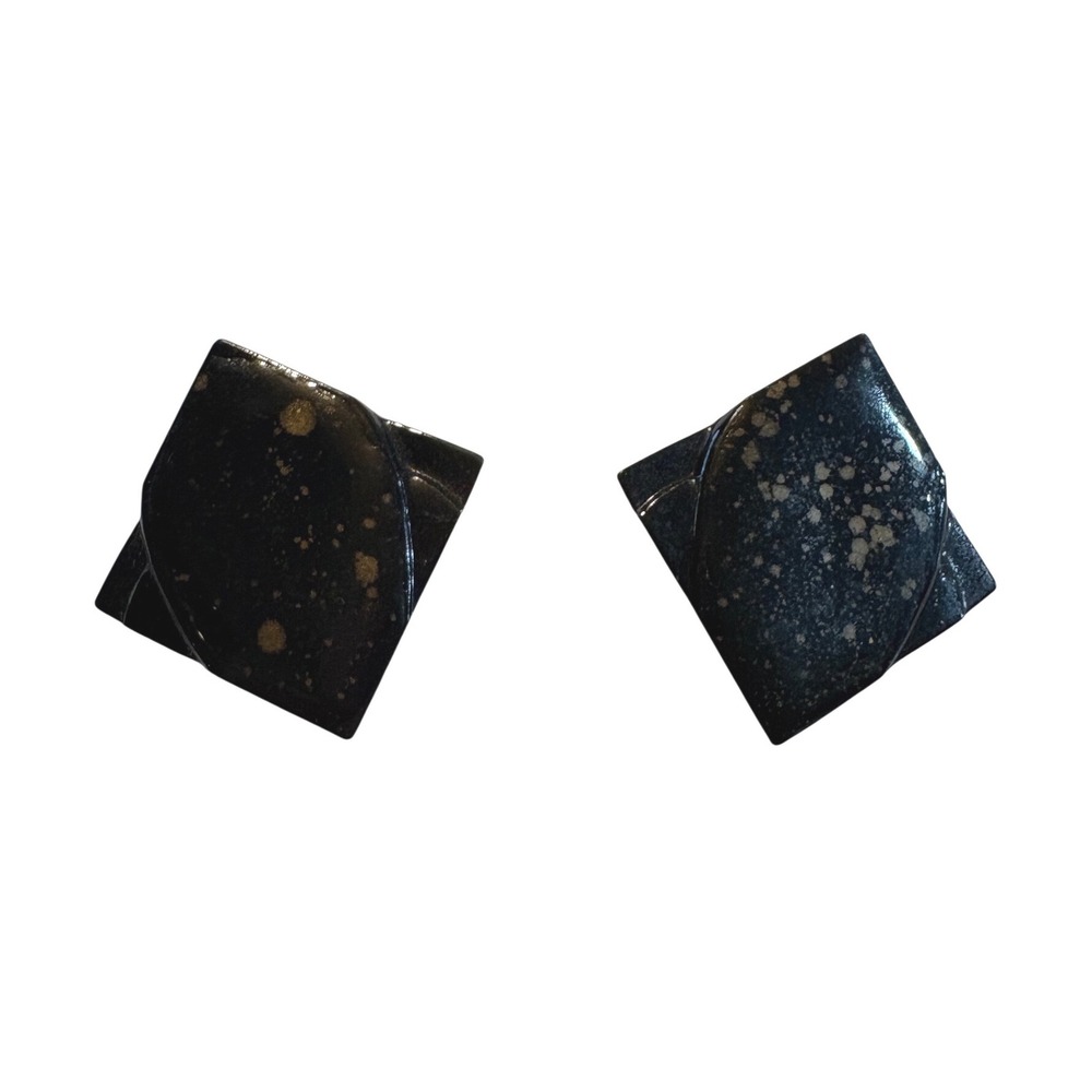 Black Gold Splatter Square Geometric Stud Earrings Oversized 80s Metal Retro